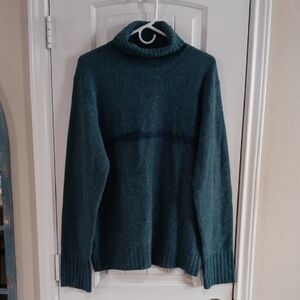 Tru Vtg Banana Republic Deep Teal & Ombre Blk LAMBSWOOL Turtleneck Tru Y2K